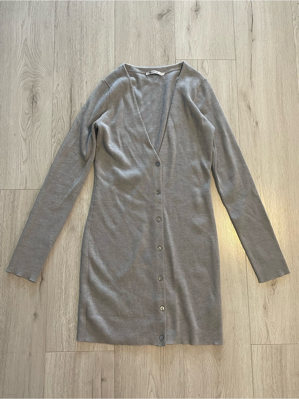 T Alexander Wang 100% Merino Wool Grey Ribbed Button-Up Cardigan Sweater Dress
